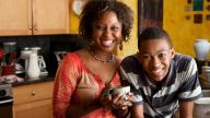 Black mother with teenage son